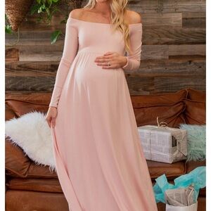 Elegant Pink Off-Shoulder Maternity Dress